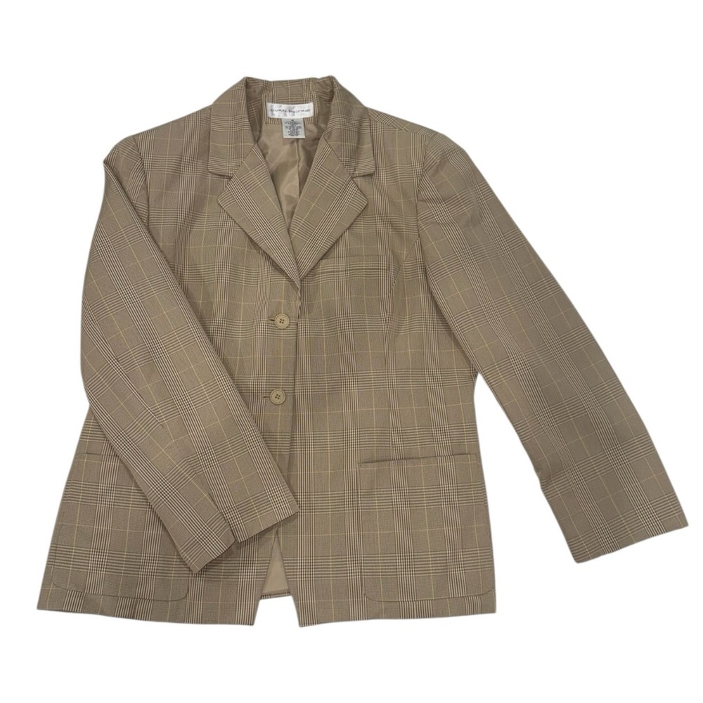 Evan Picone Plaid Tailored Vintage Blazer - Women’s Size 16 - Tan Beige Khaki